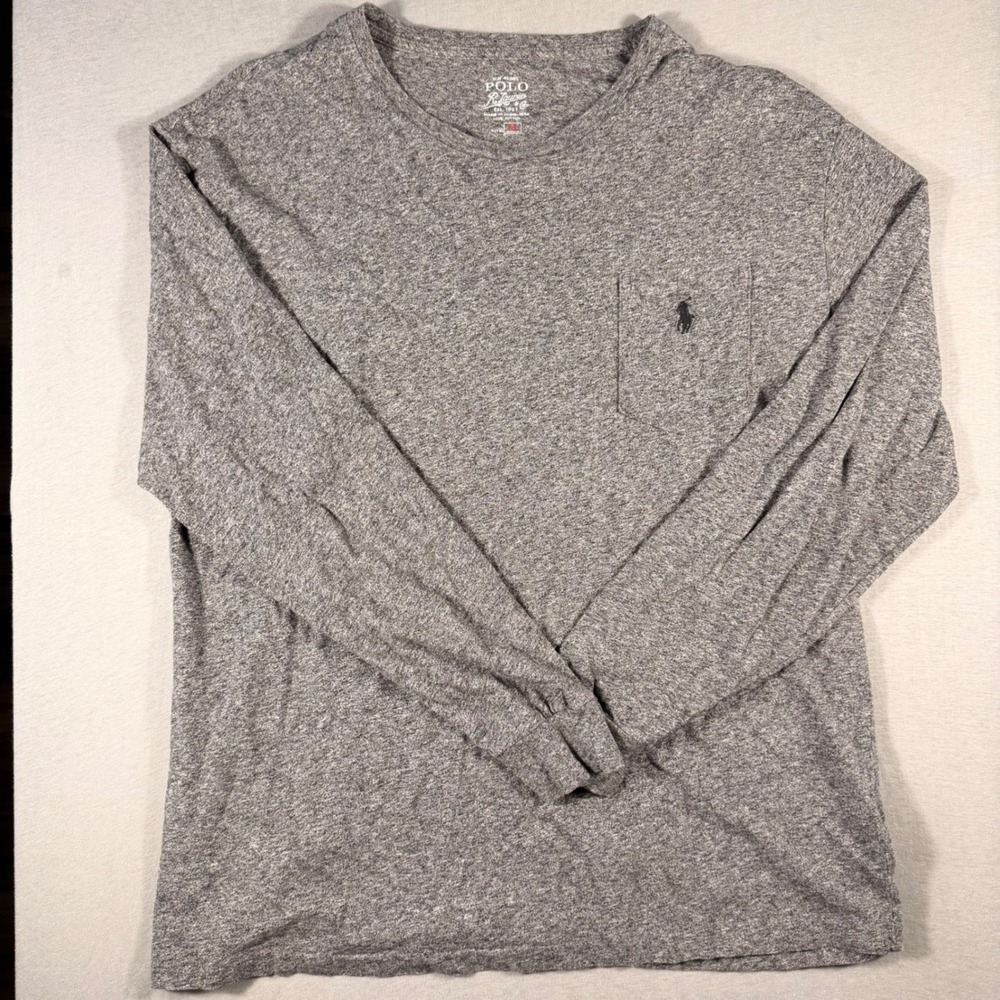 Polo Ralph Lauren Mens Long Sleeve Pocket T-Shirt Heather Grey Cotton Size M